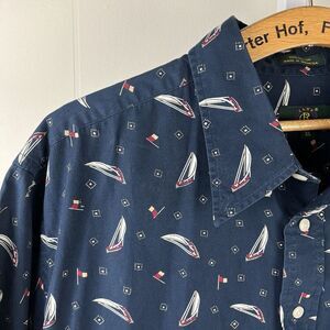 Vintage Club Room Short Sleeve‎ Shirt Mens XL Navy Blue Sailboat Nautical Print